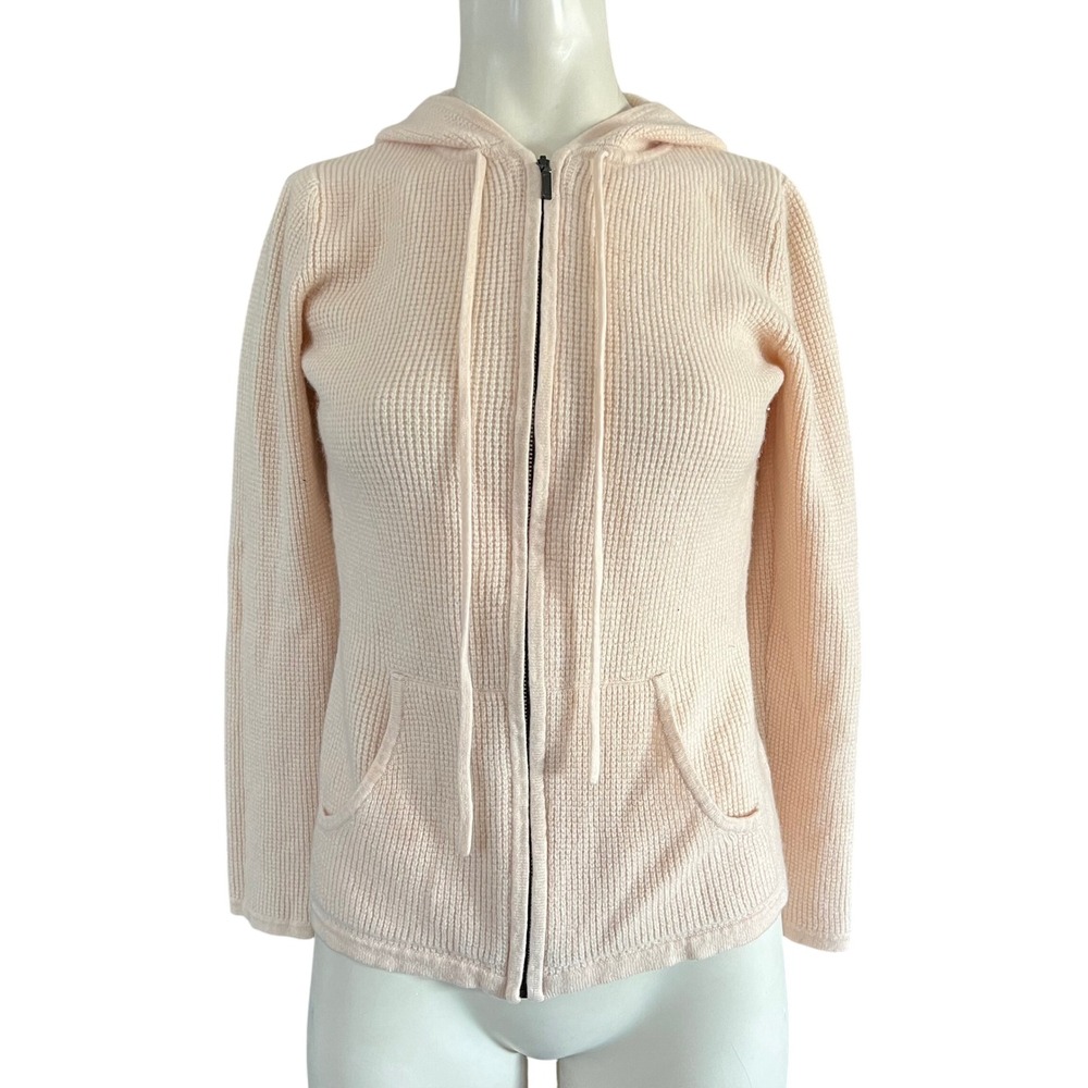 The Cashmere Project Peach Waffle Knit 100% Cashmere Zip Up Hoodie Sweater Small